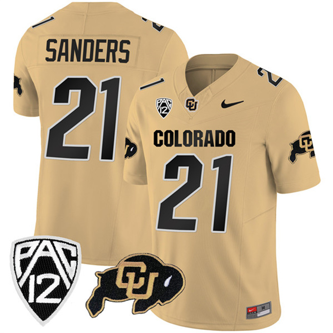 Men's Colorado Buffaloes #21 Shilo Sanders Gold 2023 F.U.S.E. With PAC-12 Patch Stitched Football Jersey Men's Colorado Buffaloes #21 Shilo Sanders Gold 2023 F.U.S.E. With PAC-12 Patch Stitched Football Jersey